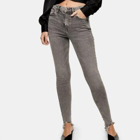 Nordstrom Topshop JAMIE Raw Hem Distressed Gray Skinny Jeans SZ 26 - Picture 1 of 10
